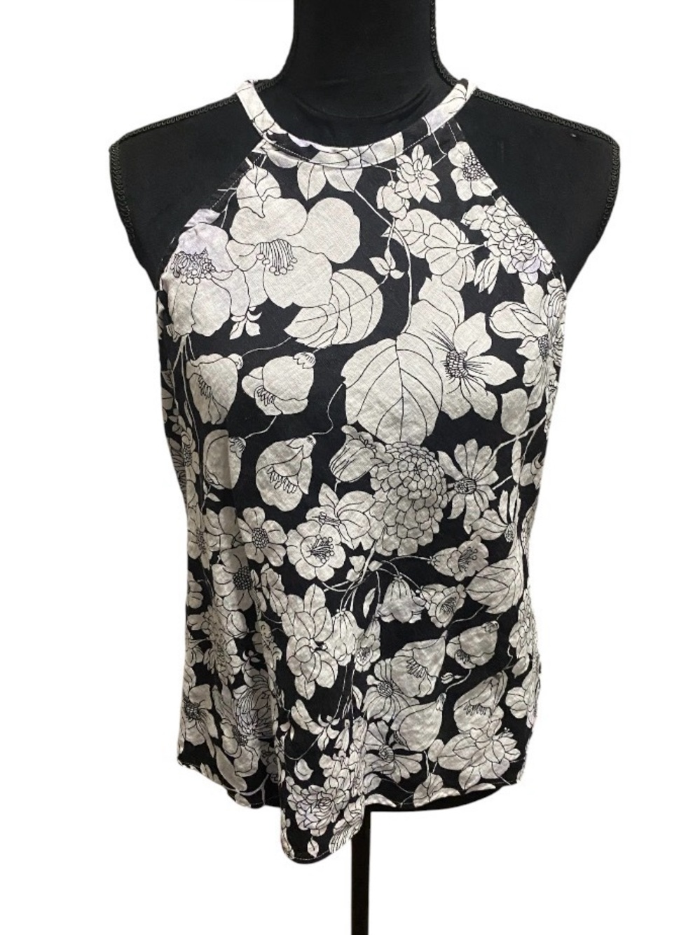 J. Crew Black & White Floral Halter Camisole